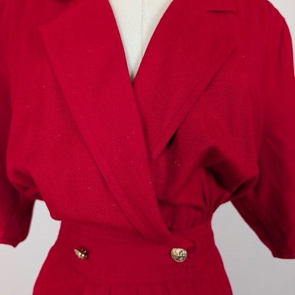 80s Rouie Raw Silk Dress Midi Wrap Asymmetrical Collar Double Breasted Vintage - Picture 14 of 15